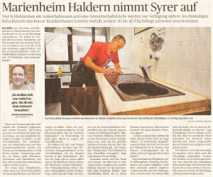Marienheim Haldern nimmt Syrer auf (RP 24.10.15, Autor rau, Foto Thorsten Lindekamp)
