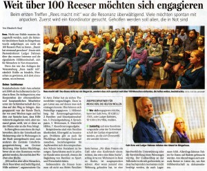 Weit über 100 Reeser möchten sich engagieren (NRZ 3.10.15, Autorin Elisabeth Hanf, Fotos Torsten Lindekamp)